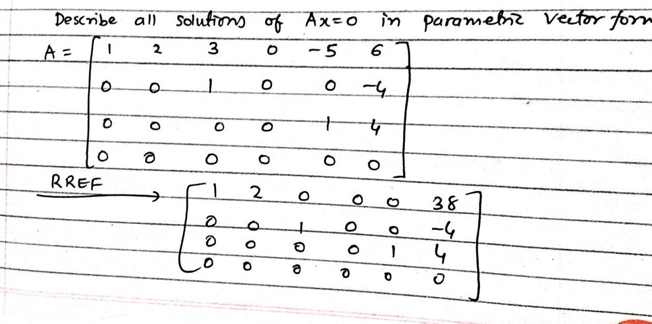 Parametric solutions describe form vector matrix equivalent row given ax where solved transcribed problem text been show has