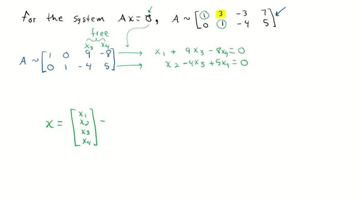 Describe all solutions of ax 0 in parametric vector form